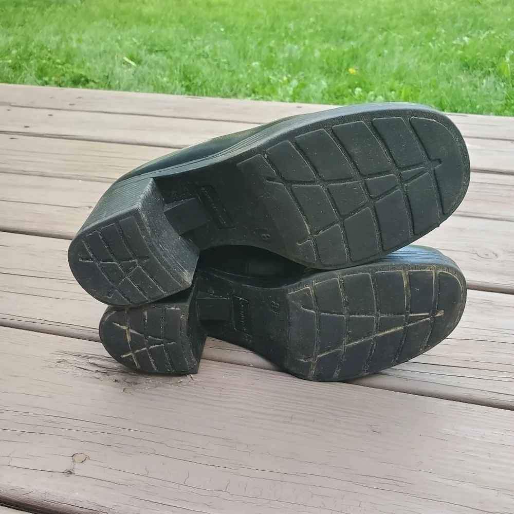 Vintage 90s y2k Bratz Black‎ Vegan Leather Platform Oxford Chunky Heel Loafers 8